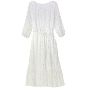 GAP White Ruffled Tie Front Metallic Stars Balloon A-Line Chiffon Dress size M